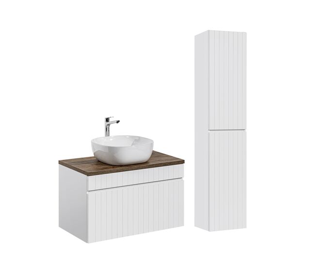 Conjunto mueble lavabo individual 80cm y columna zelie blanco y madera