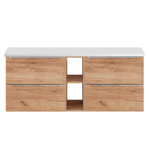 Móvel sob lavatório 140cm 2 nichos April Madeira e Branco