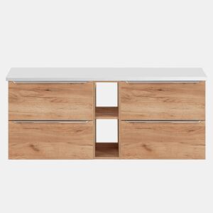Móvel sob lavatório 140cm 2 nichos April Madeira e Branco