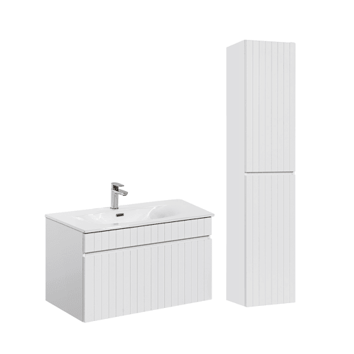Conjunto móvel lavatório individual 80cm com coluna Zelie Branco