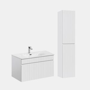 Conjunto móvel lavatório individual 80cm com coluna Zelie Branco