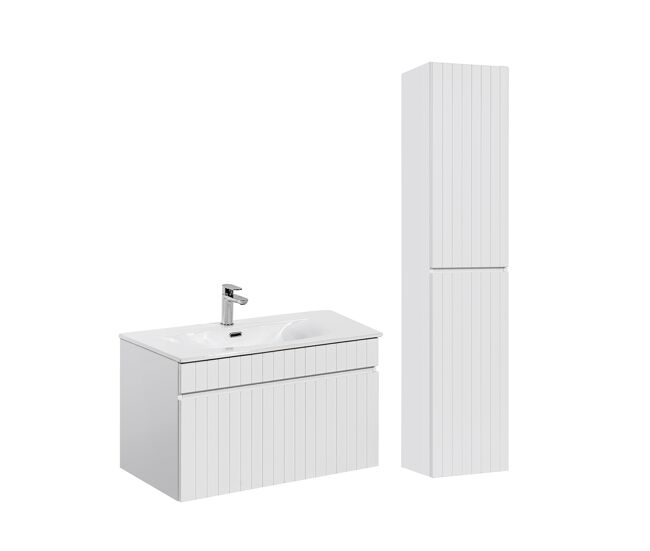 Conjunto mueble lavabo individual encastrado 80cm y columna zelie blanco