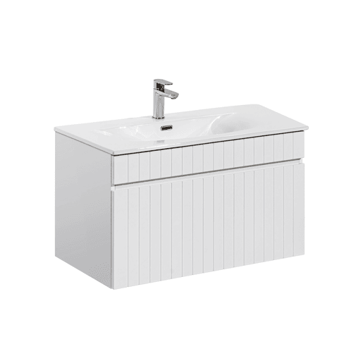 Conjunto móvel lavatório individual 80cm com coluna Zelie Branco
