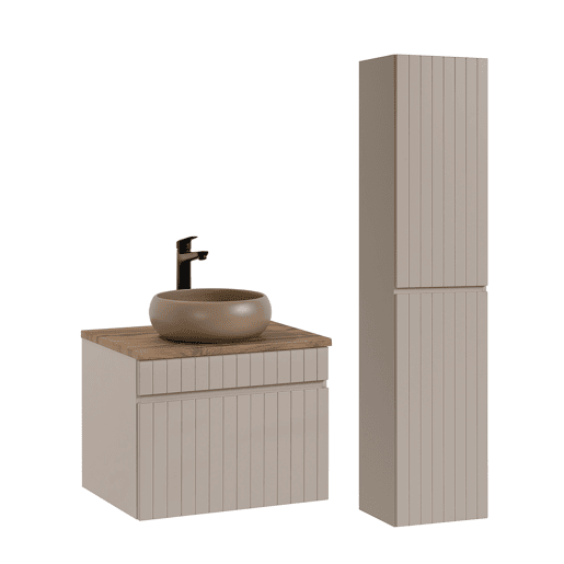 Móvel de lavatório simples de 60 cm com pedestal em caxemira e madeira Zelie