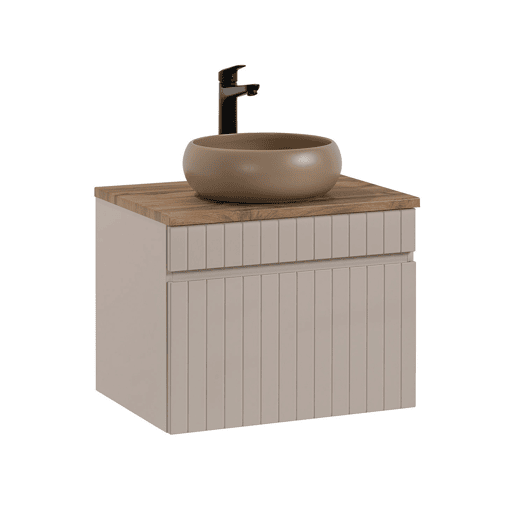 Móvel de lavatório simples de 60 cm com pedestal em caxemira e madeira Zelie