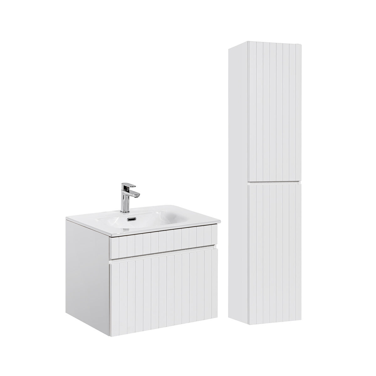 Conjunto mueble lavabo individual encastrado 60cm y columna zelie blanco