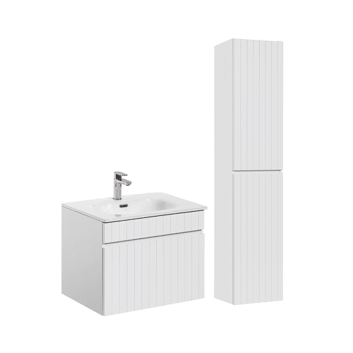 Conjunto móvel lavatório simples 60cm e coluna Zelie Branco