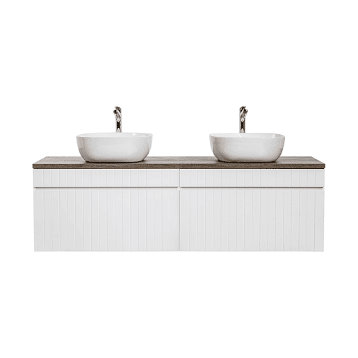 Móvel lavatório duplo Zelie 160cm branco e madeira Móvel lavatório duplo Zelie 160cm branco e madeira