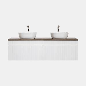 Móvel lavatório duplo Zelie 160cm branco e madeira