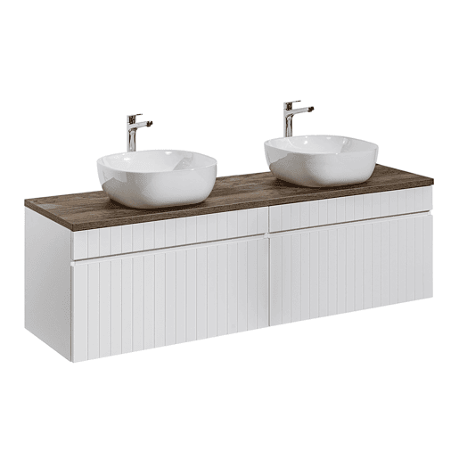 Móvel lavatório duplo Zelie 160cm branco e madeira Móvel lavatório duplo Zelie 160cm branco e madeira