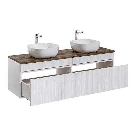 Móvel lavatório duplo Zelie 160cm branco e madeira Móvel lavatório duplo Zelie 160cm branco e madeira