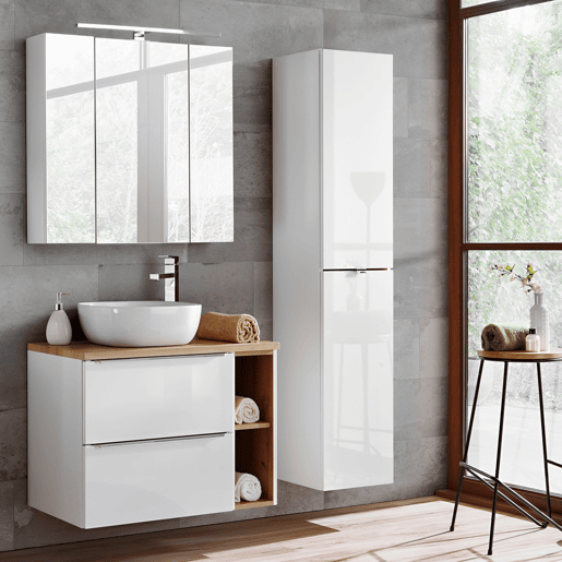Móvel simples lavatório 60cm April Branco e Madeira Móvel simples lavatório 60cm April Branco e Madeira