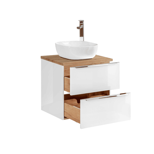 Móvel simples lavatório 60cm April Branco e Madeira Móvel simples lavatório 60cm April Branco e Madeira