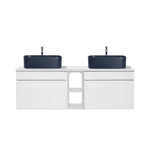 Conjunto móvel lavatório duplo 140cm 2 nichos e coluna Zelie Branco e Azul