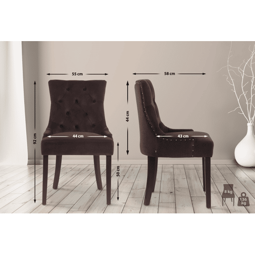 Juego de 4 sillas de comedor Aberdeen en terciopelo Marrón 58X55X92 cm