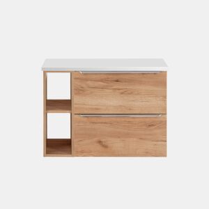 Móvel sob-lavatório 80cm 2 nichos April Madeira e Branco