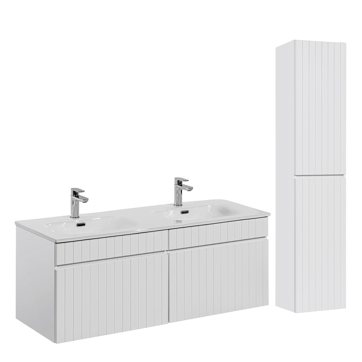 Conjunto mueble doble lavabo encastrado 120cm y columna zelie blanco