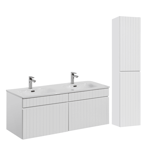 Conjunto móvel lavatório duplo encastrável 120cm e coluna Zelie Branco