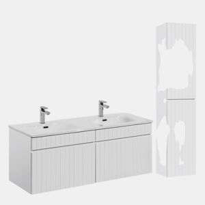 Conjunto móvel lavatório duplo encastrável 120cm e coluna Zelie Branco
