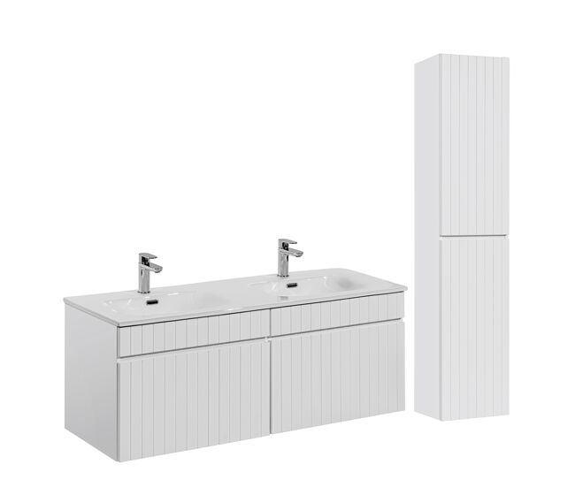 Conjunto mueble doble lavabo encastrado 120cm y columna zelie blanco