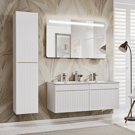 Conjunto móvel lavatório duplo encastrável 120cm e coluna Zelie Branco