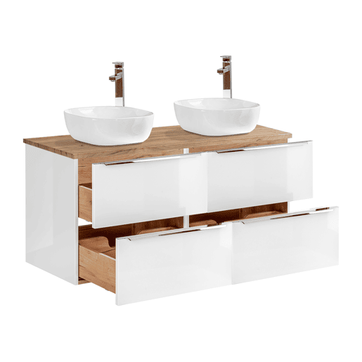 Móvel lavatório duplo 120cm Abril Branco e Madeira