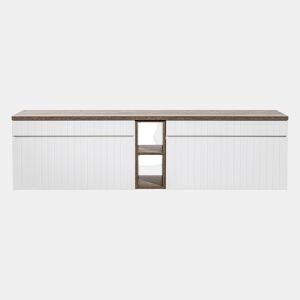 Móvel de toucador Zelie Branco e Madeira 180cm 2 nichos