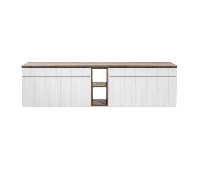 Mueble bajo lavabo 180 cm 2 nichos zelie blanco y madera