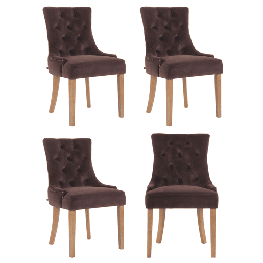 Juego de 4 sillas de comedor Aberdeen en terciopelo Marrón 58X55X92 cm