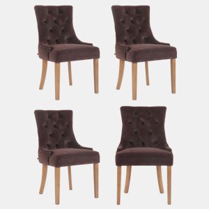 Juego de 4 sillas de comedor Aberdeen en terciopelo Marrón 58X55X92 cm
