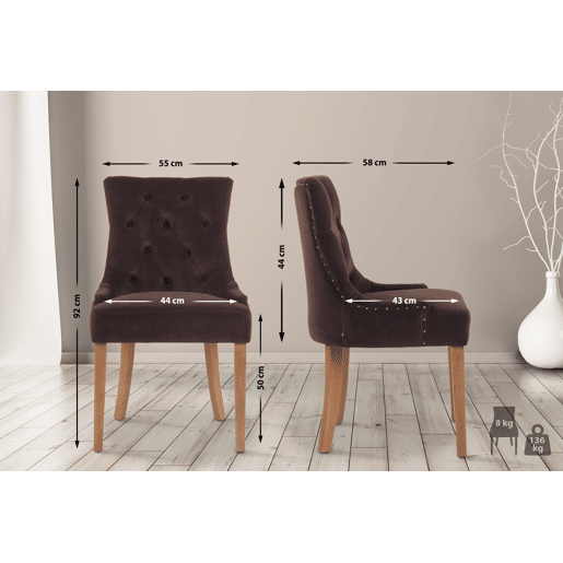 Juego de 4 sillas de comedor Aberdeen en terciopelo Marrón 58X55X92 cm