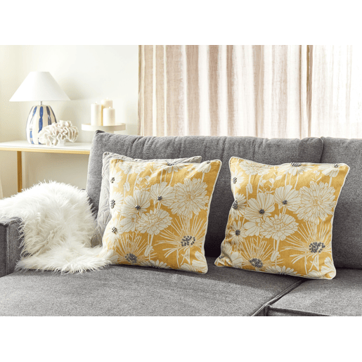 Conjunto de 2 almofadas decorativas SCIRPUS Algodão 45 x 45 cm Amarelo Padrão floral