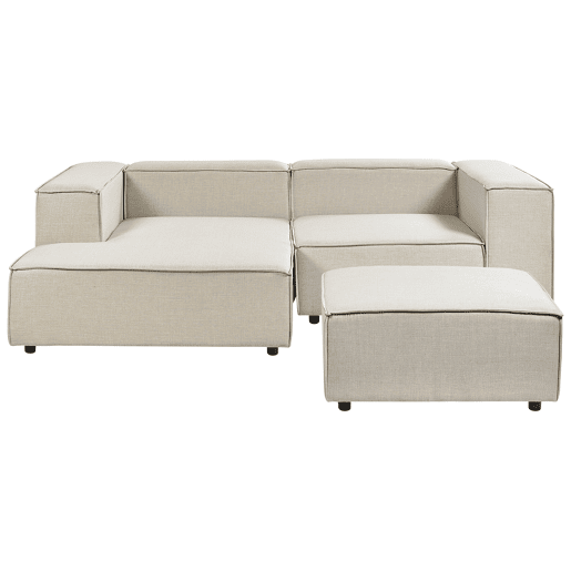 Sofá de canto modular APRICA Linho sintético Creme com repousa-pés 2 lugares à direita