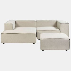 Sofá de canto modular APRICA Linho sintético Creme com repousa-pés 2 lugares à direita