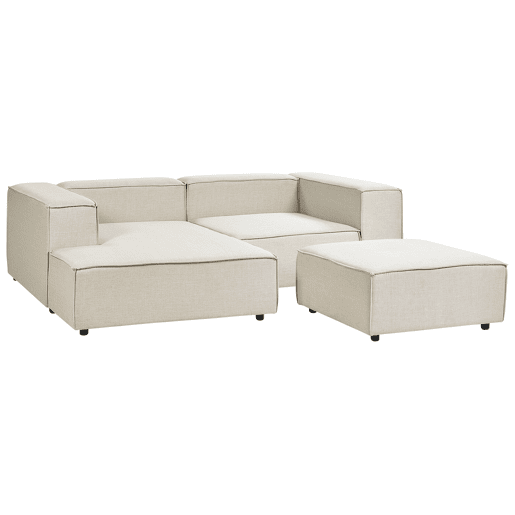 Sofá de canto modular APRICA Linho sintético Creme com repousa-pés 2 lugares à direita