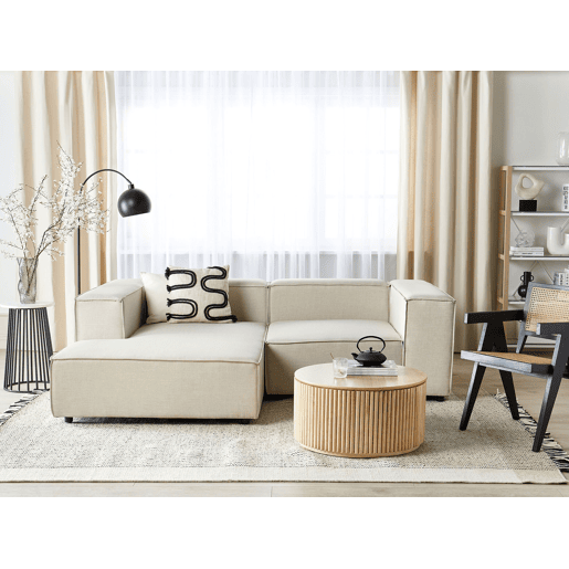 Sofá de canto modular APRICA Linho sintético Creme 2 lugares à direita