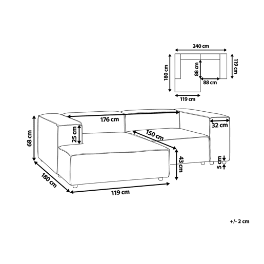 Sofá de canto modular APRICA Linho sintético Creme 2 lugares à direita