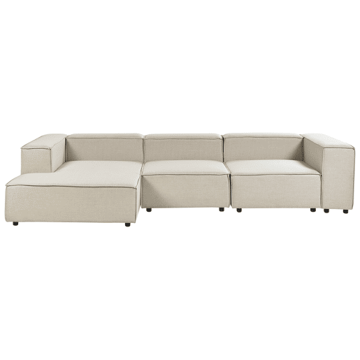 Sofá de canto modular APRICA Linho sintético Creme 3 lugares à direita