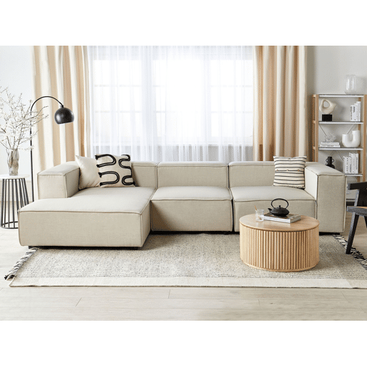 Sofá de canto modular APRICA Linho sintético Creme 3 lugares à direita