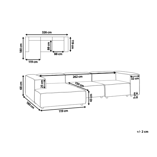 Sofá de canto modular APRICA Linho sintético Creme 3 lugares à direita