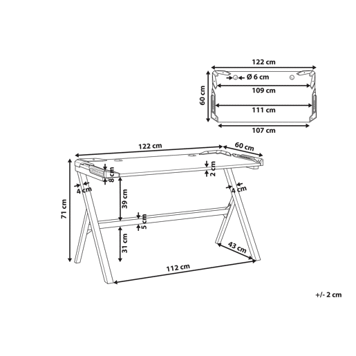 Secretária de jogos DANVERS Preto 120 cm 60 cm LED RGB