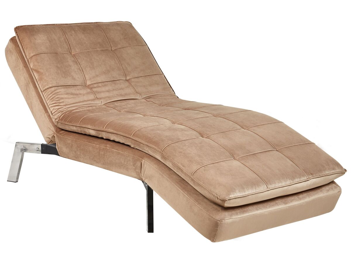 Beliani Chaise longue Terciopelo LOIRET Marrón Claro