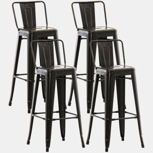 Juego de 4 taburetes de bar Mason Metal Negro-dorado 43X44X96 cm