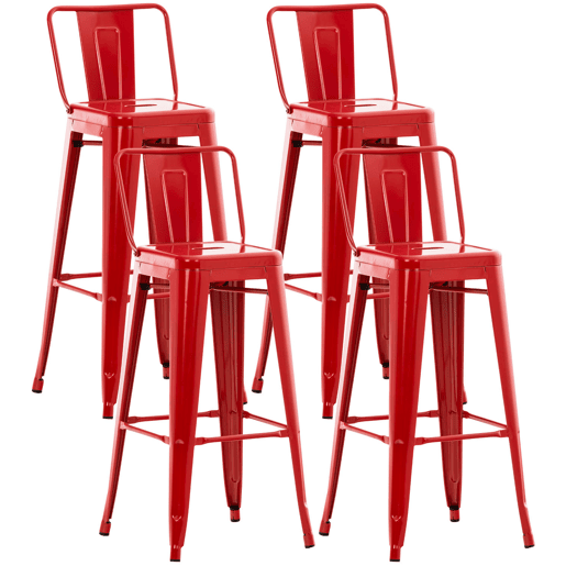 Juego de 4 taburetes de bar Mason Metal Rojo 43X44X96 cm