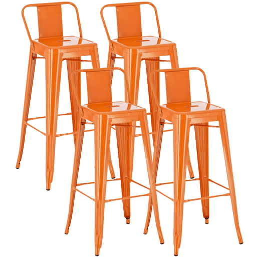 Juego de 4 taburetes de bar Mason Metal Naranja 43X44X96 cm Juego de 4 taburetes de bar Mason Metal Naranja 43X44X96 cm