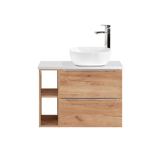 Móvel lavatório simples 80cm 2 nichos April Madeira e Branco Móvel lavatório simples 80cm 2 nichos April Madeira e Branco