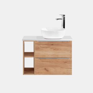 Móvel lavatório simples 80cm 2 nichos April Madeira e Branco