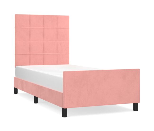 Estructura de cama con cabecero de terciopelo rosa 100x200 cm bloques con cuadros