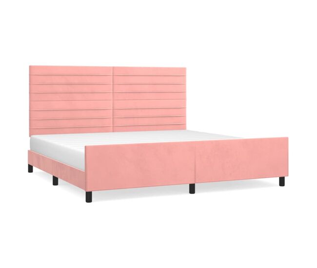 Estructura de cama con cabecero de terciopelo rosa 200x200 cm rayas horizontales