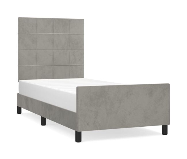 Estructura de cama con cabecero terciopelo gris claro 80x200 cm bloques con cuadros